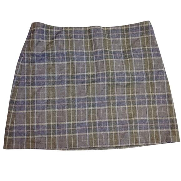THEORY Plaid Mini Skirt Wool Blend Lined Side Zip Blue Gray Womens Size 10 - Picture 2 of 9